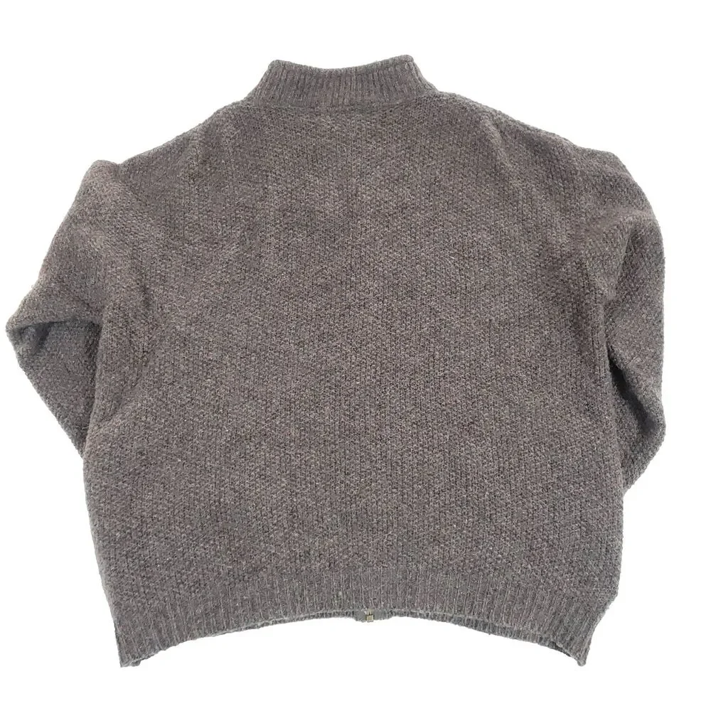Orvis Wool Knit Sweater Cardigan L Gray Confetti Zip Up grunge grandpa Preppy‎